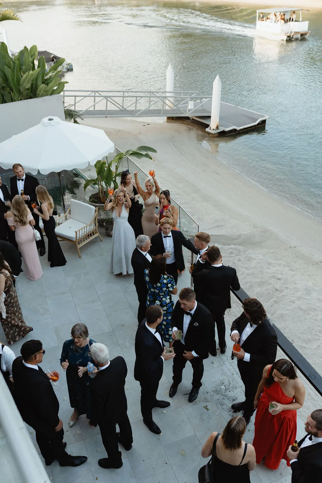 Aerial view of the reception on the beach and jetty